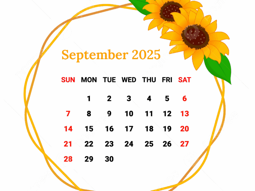 2025 September Month Calendar With Flower Frame Vector Monthly Calendar Calendar September 2025 PNG And Vector With Transparent Background For Free Download