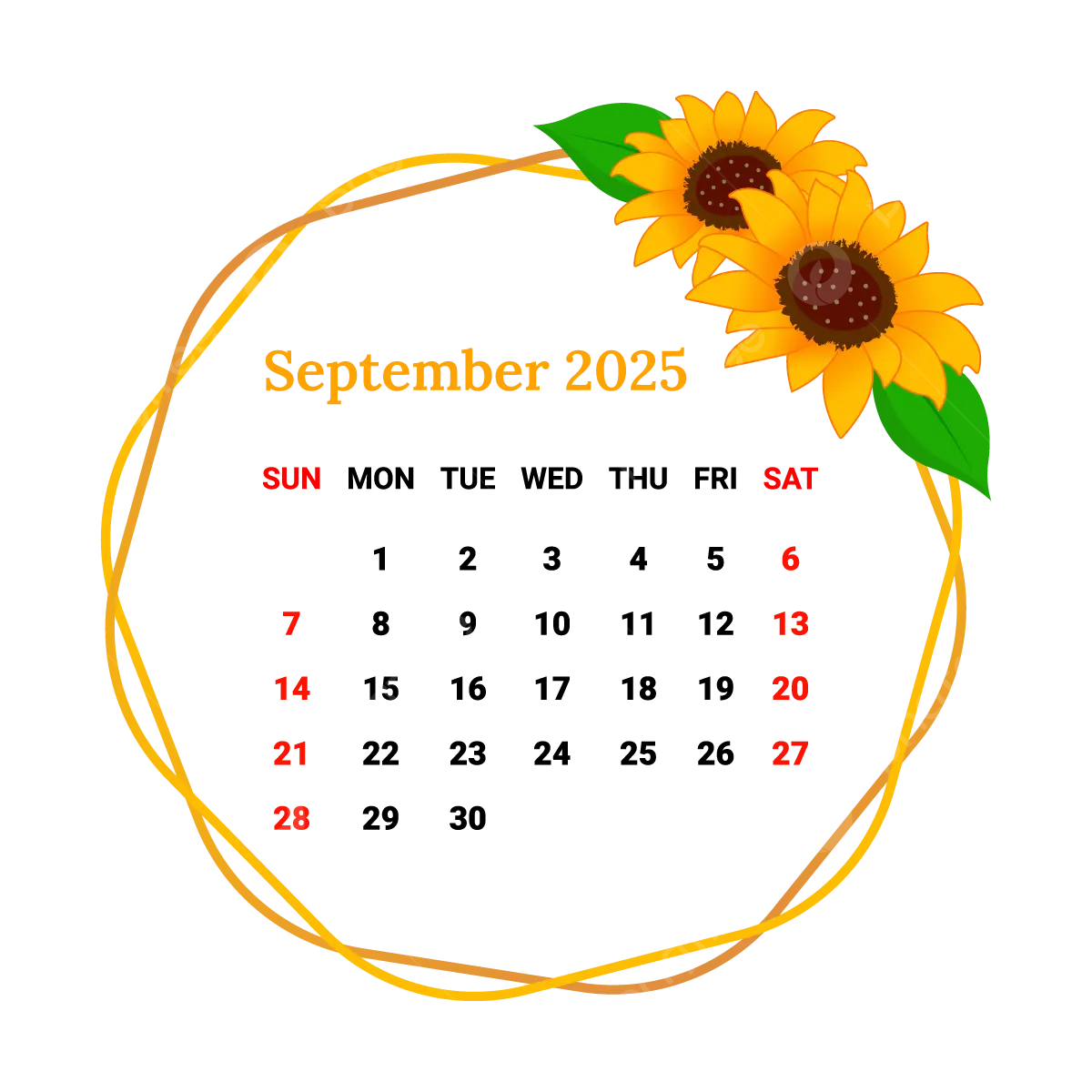 2025 September Month Calendar With Flower Frame Vector Monthly Calendar Calendar September 2025 PNG And Vector With Transparent Background For Free Download
