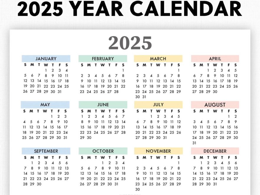 2025 Year Calendar Printable Year At A Glance Digital Download 2025 Annual Calendar Yearly Planner Yearly Tracker Wall Calendar Etsy