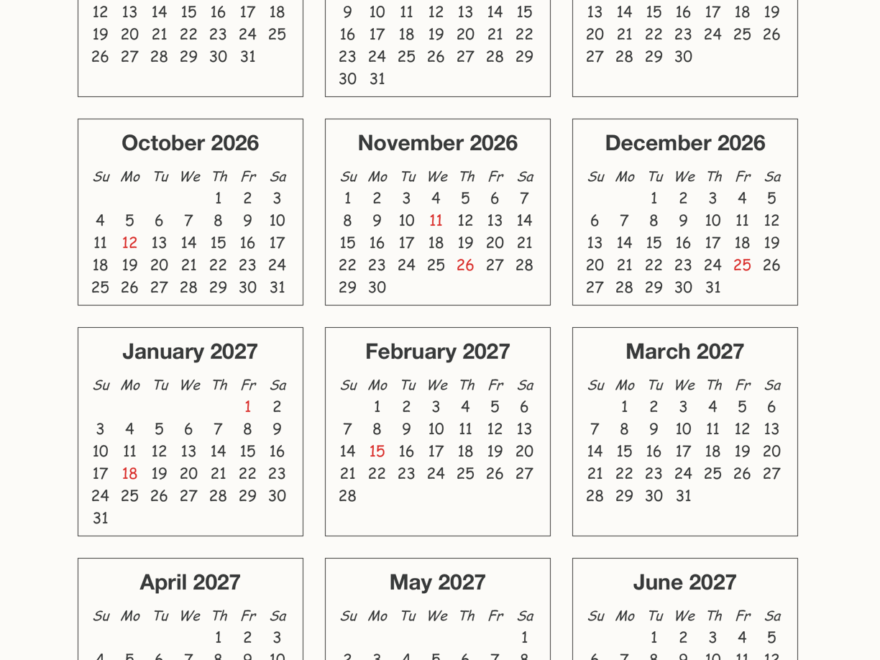 2026 2027 School Year One Page Calendar Enchanted Learning