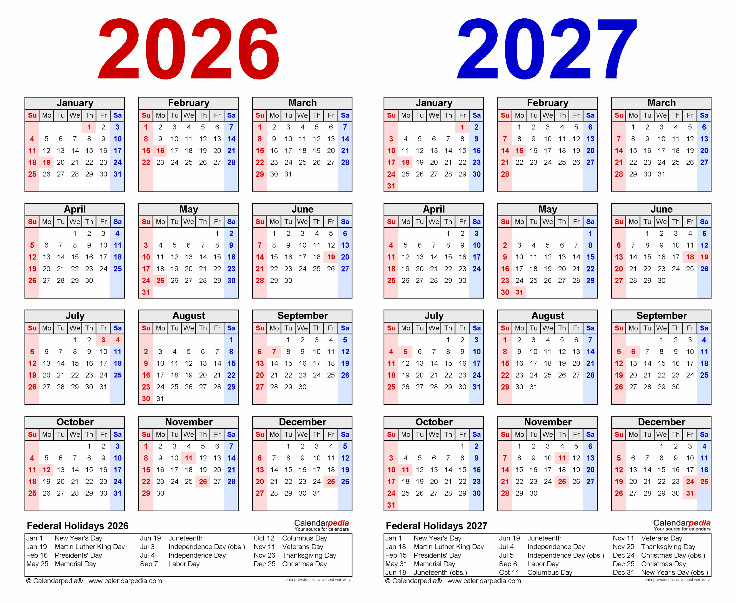 Printable School Calendar 2026-2027 Two Pages