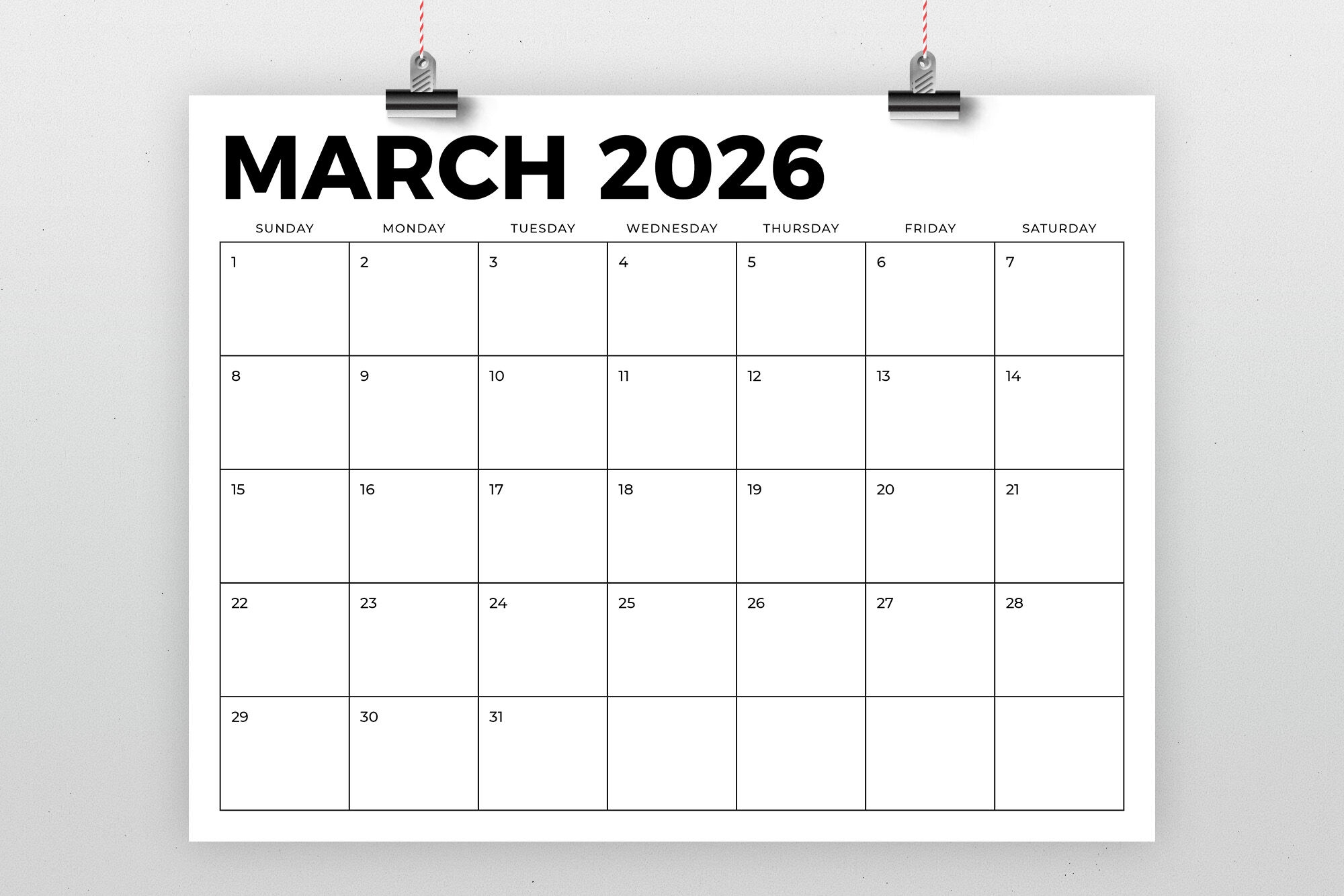 Printable Calendar 2026 Blank