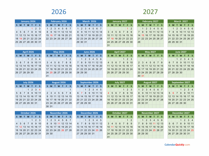 2026 And 2027 Calendar Calendar Quickly