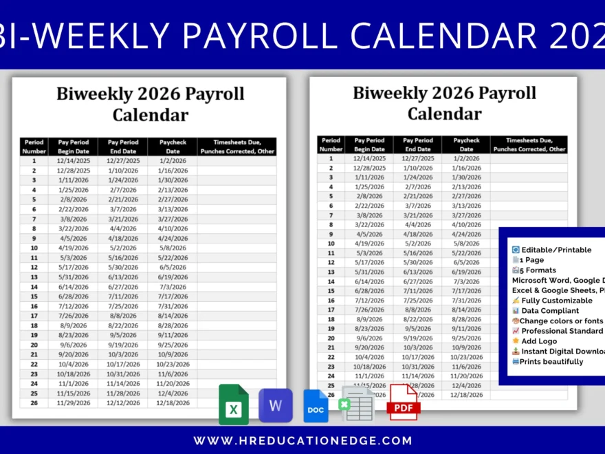 2026 Biweekly Payroll Calendar Editable MS Word Excel digital Download Etsy