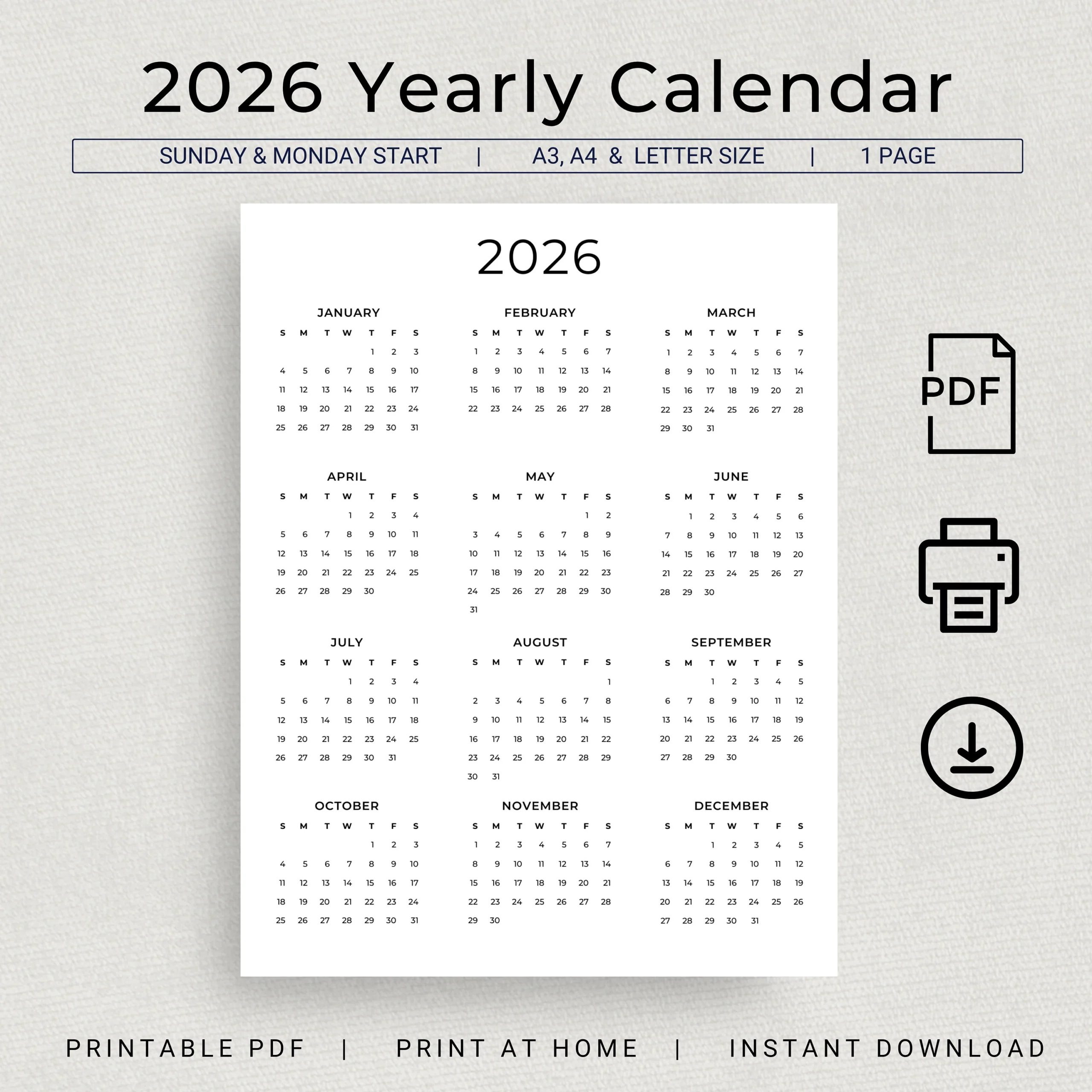 Custom Printable Calendar 2026