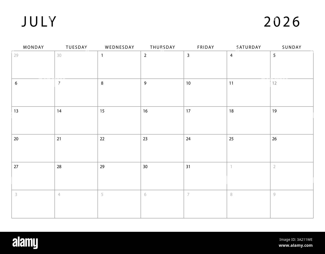 2026 Calendar Black And White Stock Photos Images Alamy