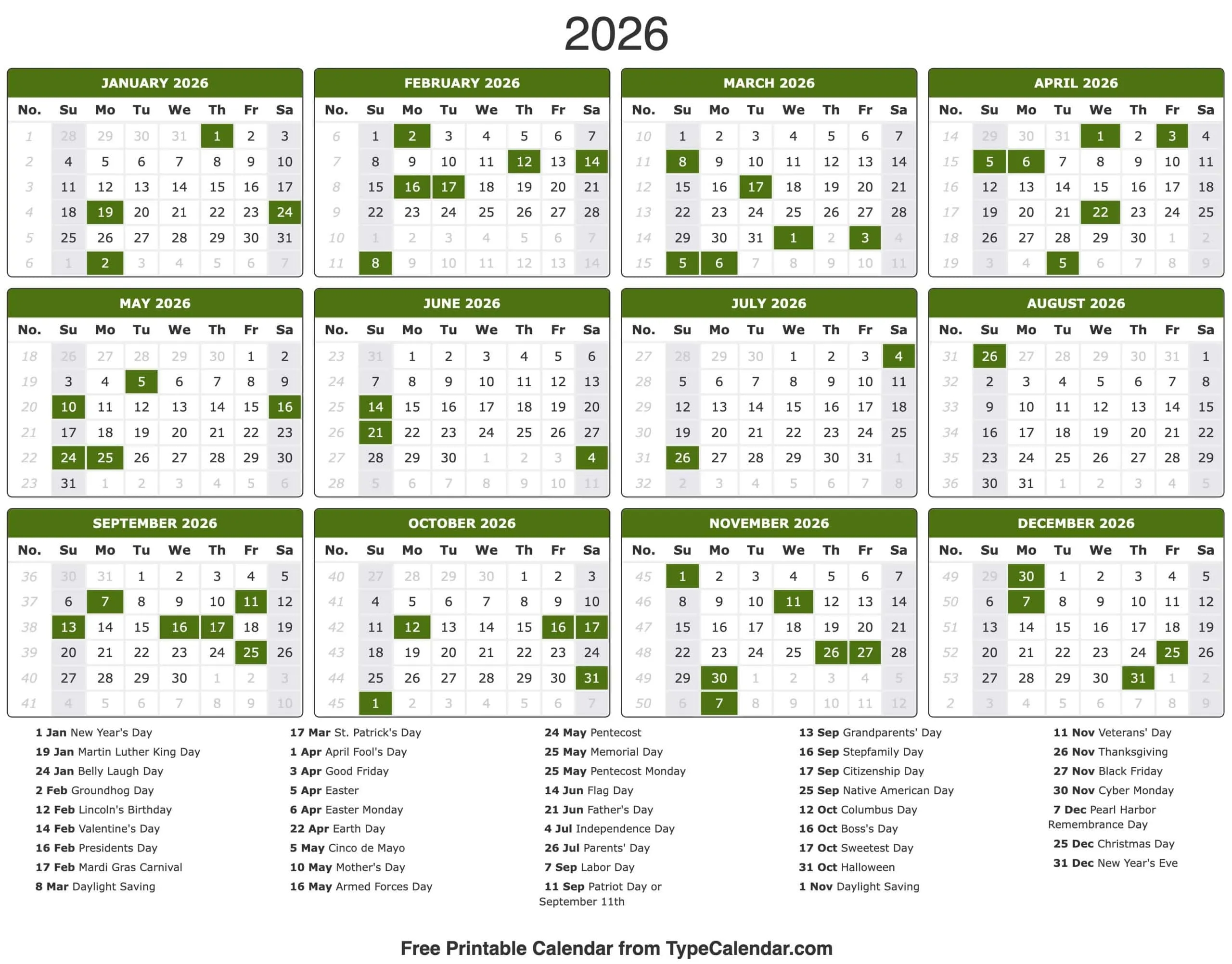 November 2025 Calendar Print Outs
