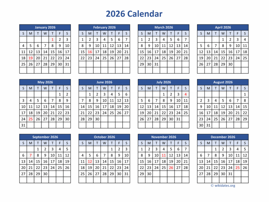 2026 Calendar In PDF WikiDates