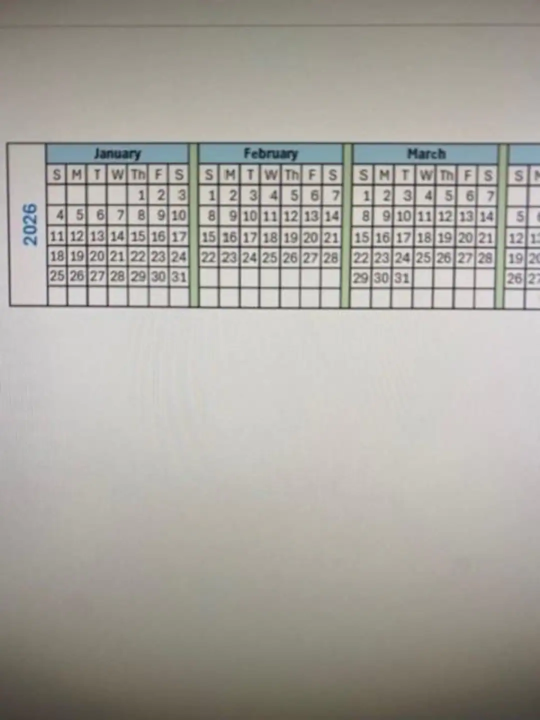 2026 Printable Monitor Calendar Strips
