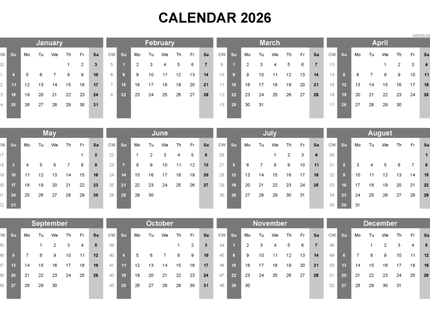 2026 Calendar Printable PDF Excel And Image File Free Download Easy To Print Annual Calendars