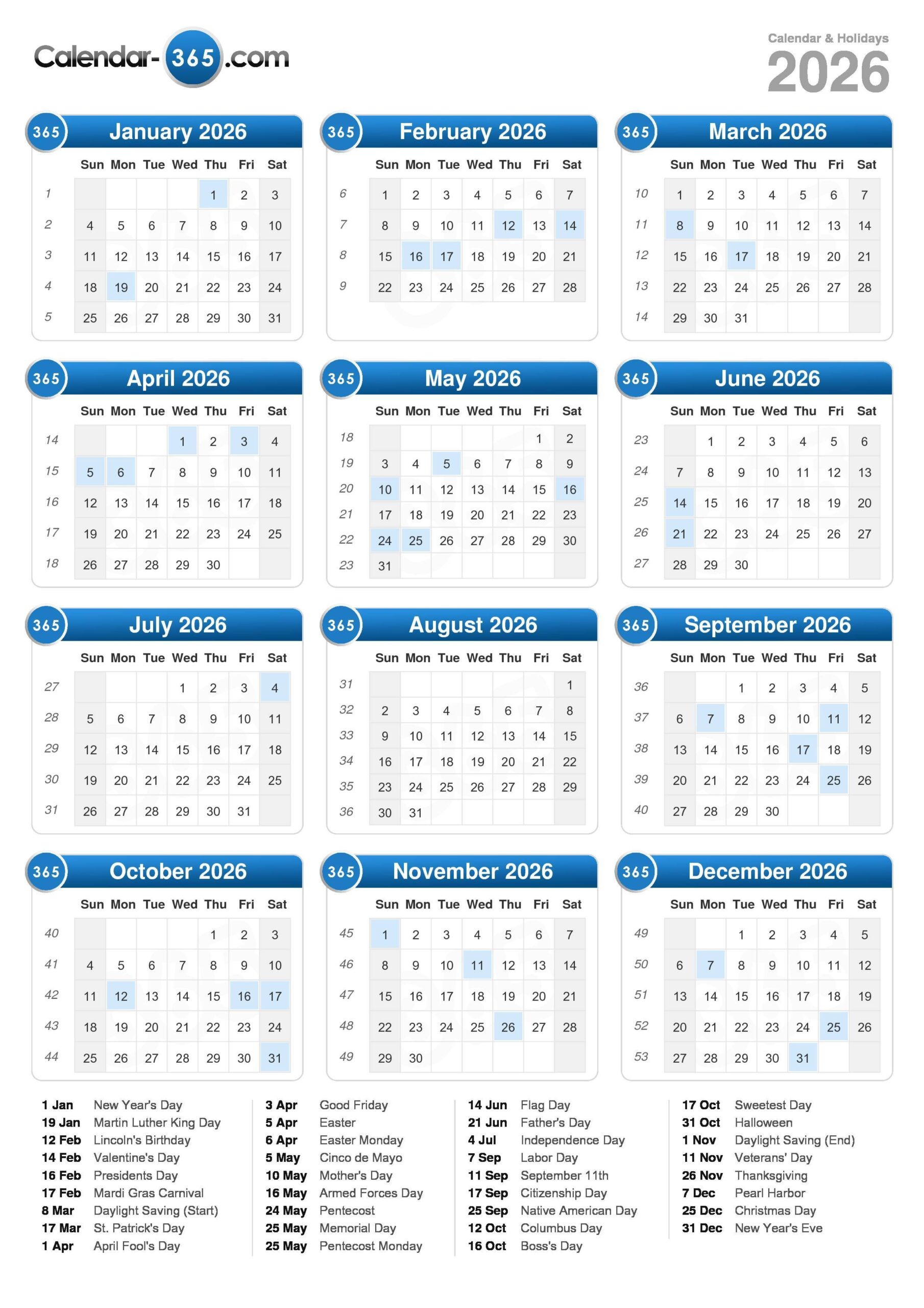 2026 Broadcast Calendar Printable