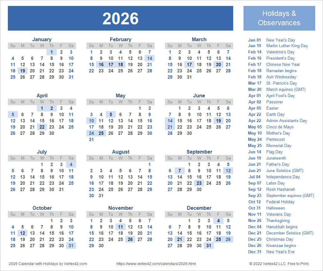 2026 Desk Calendar Printable