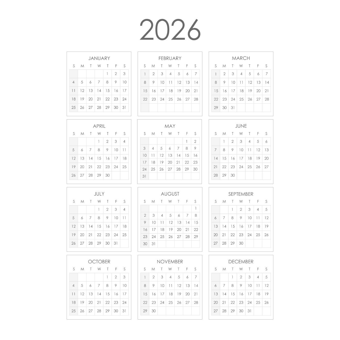 Sewing Project Printable Calendar 2026