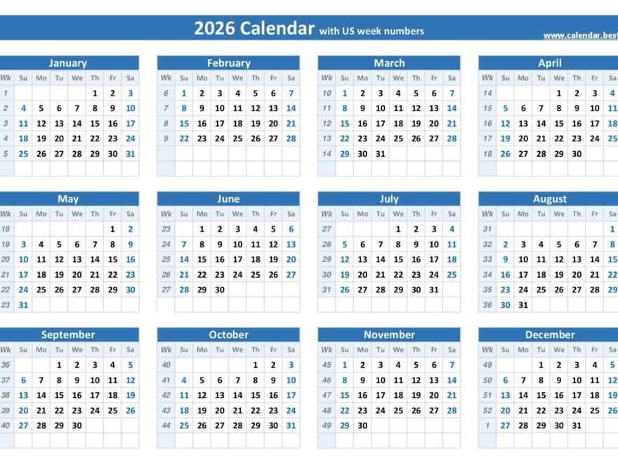 2026 Calendar With Week Numbers US And ISO Week Numbers