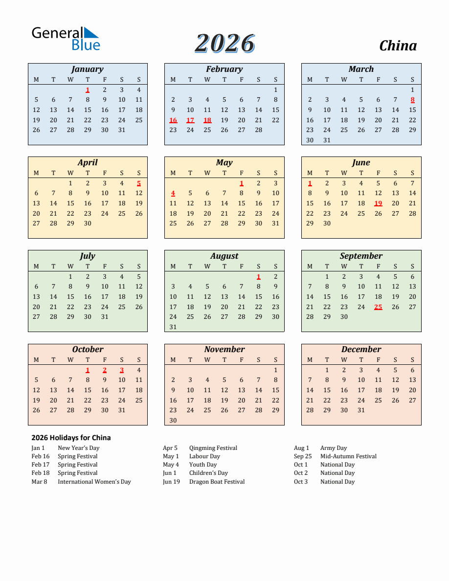 Printable Chinese Calendar 2026