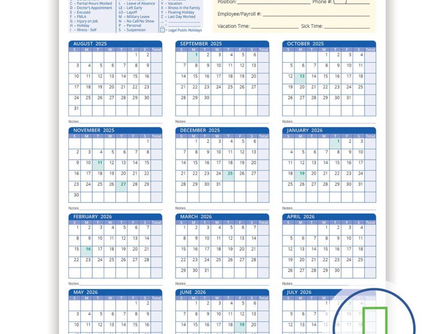2026 Downloadable Academic Year Employee Attendance Calendar HRdirect