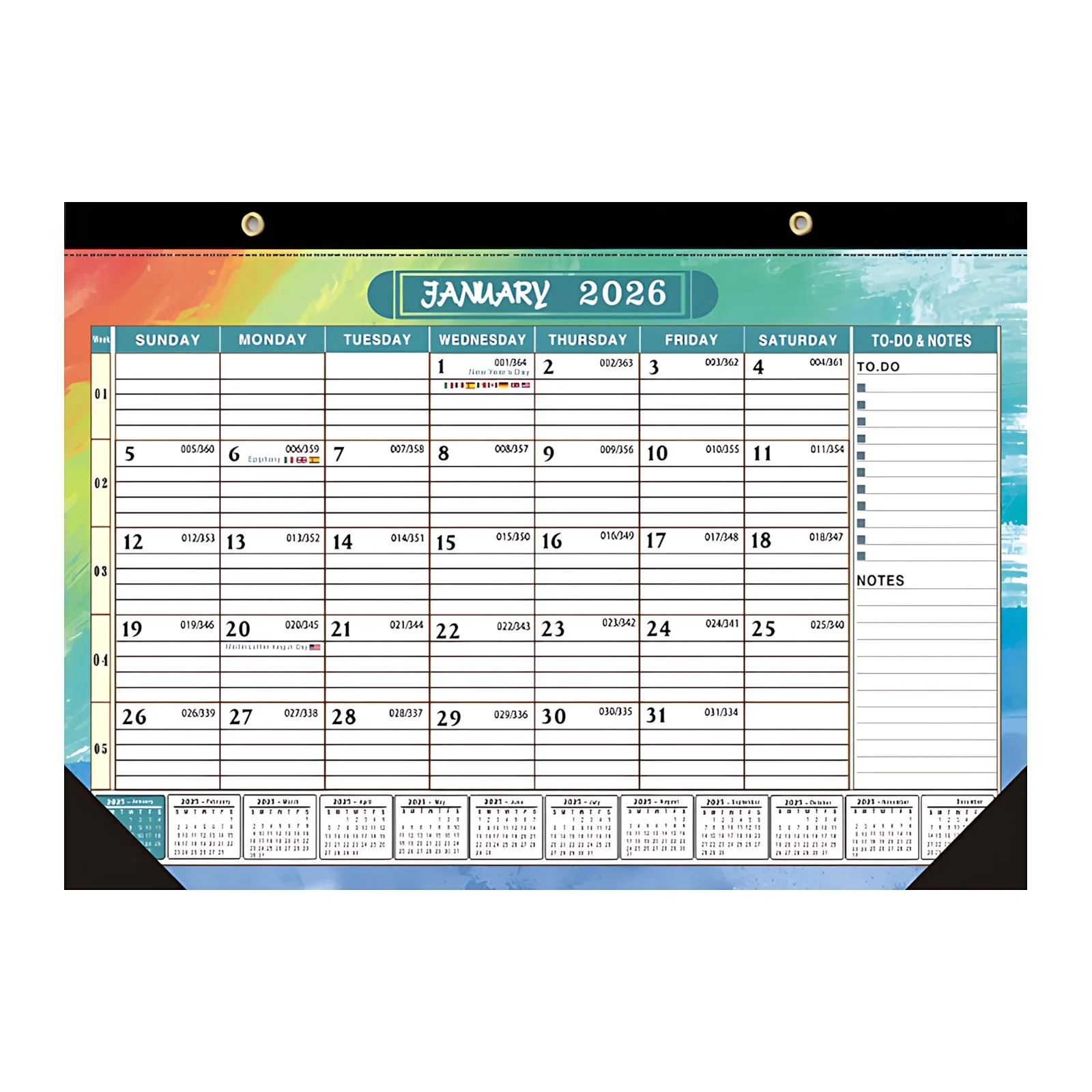 2026 English Wall Calendar 18 Month Desktop Countdown Planner 12 x17 Large Writing Blocks Thick Quality Paper Twin Binding Highlighted Holidays July 2025 Dec 2026 For Office Home 1 Walmart