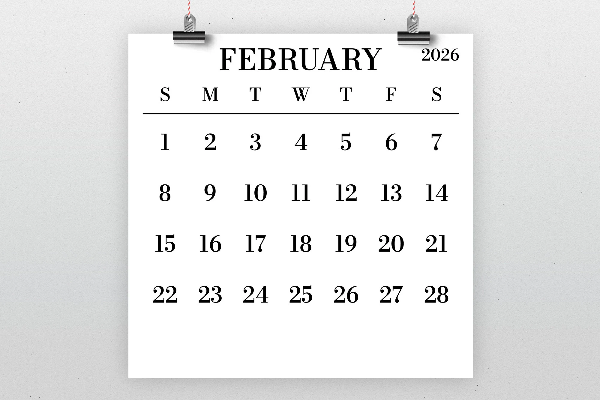 5x5 Printable 2026 Calendar