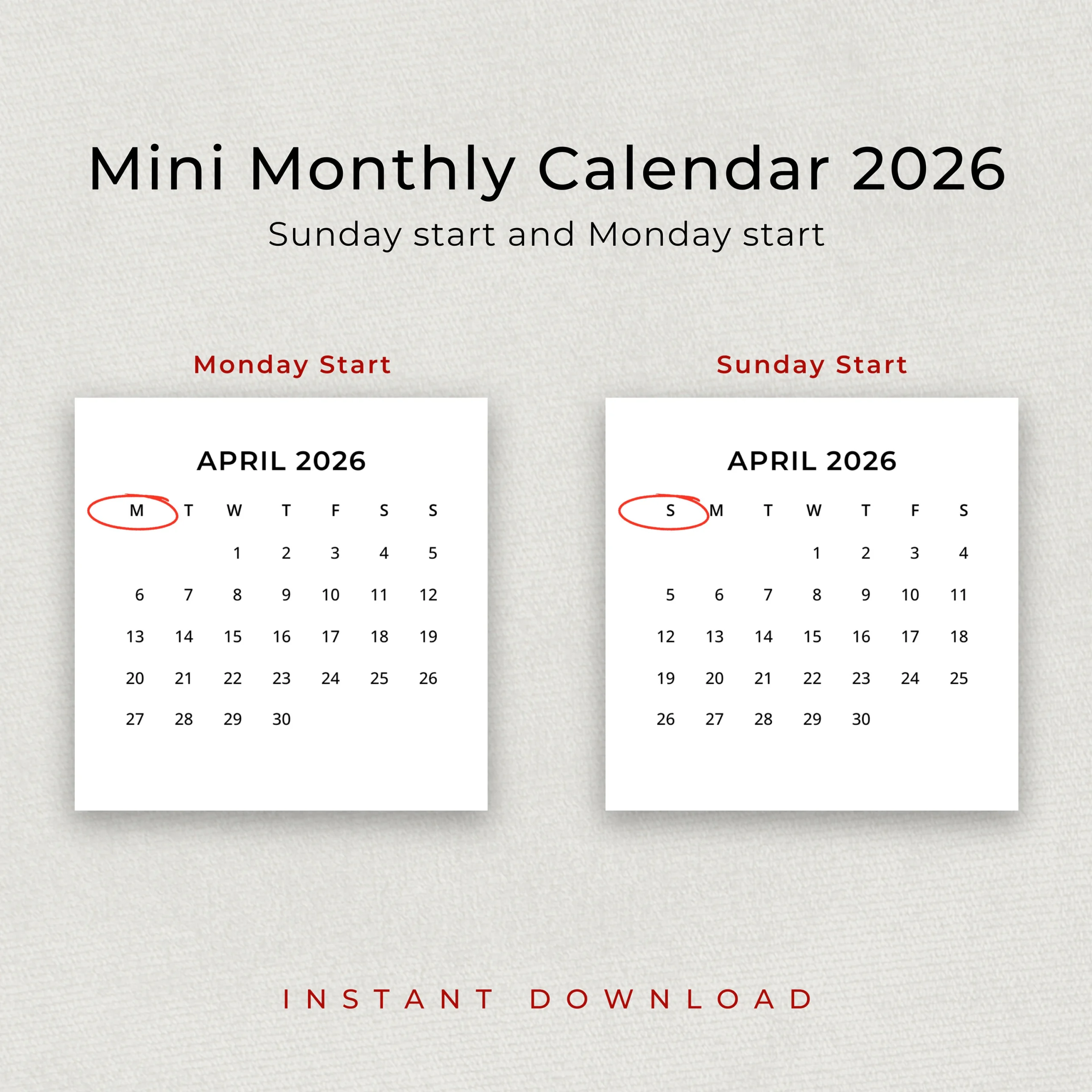 2026 Mini Calendar 2026 Small Calendar Printable 2026 Minimalist Calendar 3x3 Inch Square Calendar 2026 Pocket Calendar Desk Calendar DIY Etsy