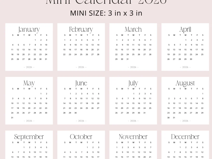 2026 Mini Calendar 3x3 2026 Calendar Small PRINTABLE PDF 2026 Calendar Square 3x3 Inch Stylish Mini Desk Calendar 2026 Sunday Monday Start Etsy Canada