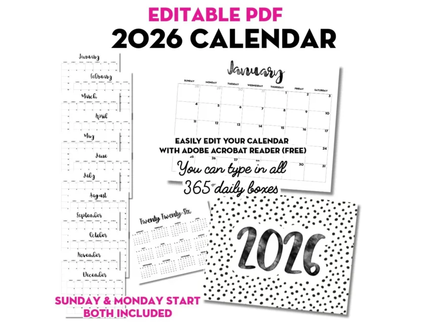2026 Monthly Calendar EDITABLE PDF Lovely Planner