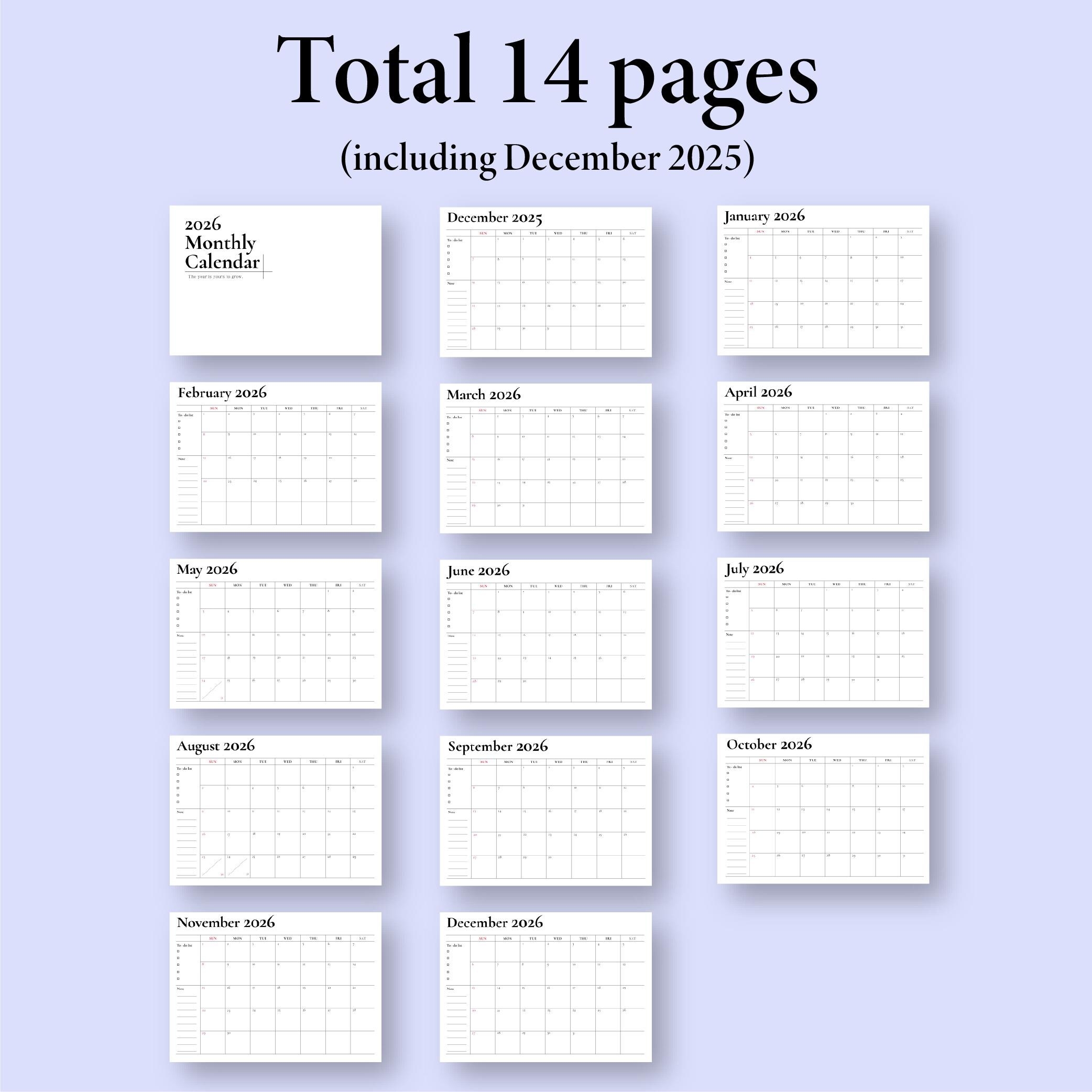 Printable Calendar Jumbo Print 2026 Ong