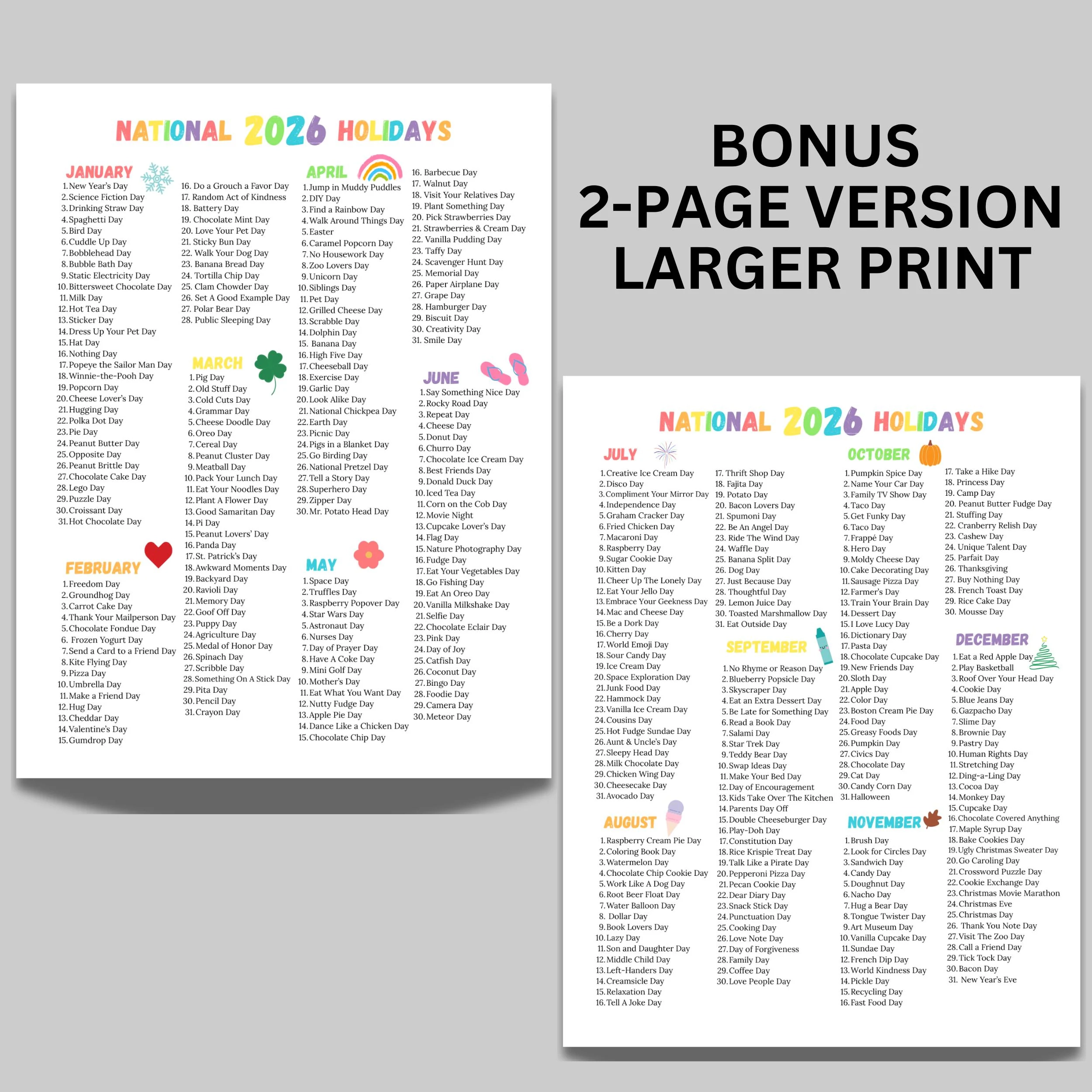 Printable Calendar With Holidays Weird 2026