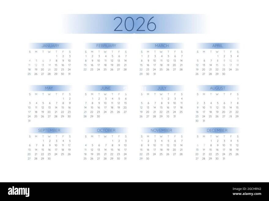 2026 Pocket Calendar Template In Strict Minimalistic Style With Blue Gradient Elements Horizontal Format Week Starts On Sunday Stock Vector Image Art Alamy