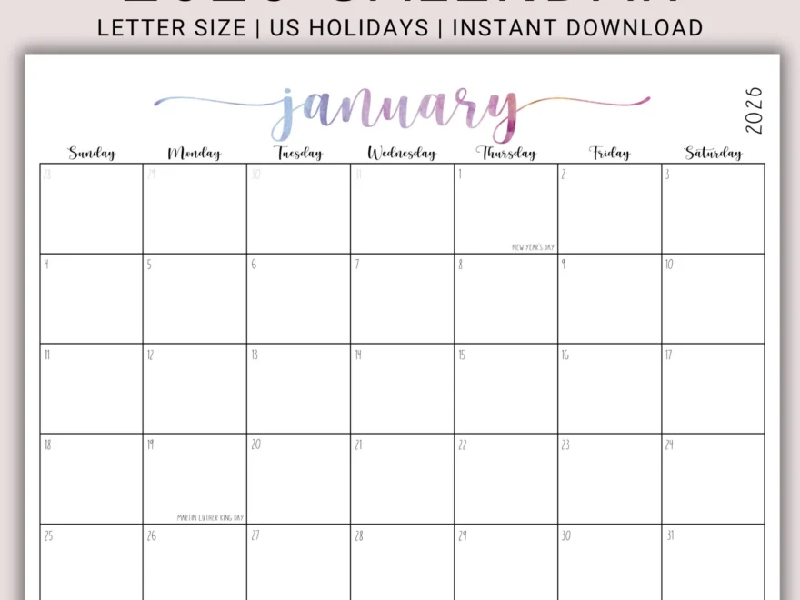 2026 Printable Calendar 12 month Calendar PDF 2026 Editable Calendar Calendar Editable Template WCCFNH Etsy