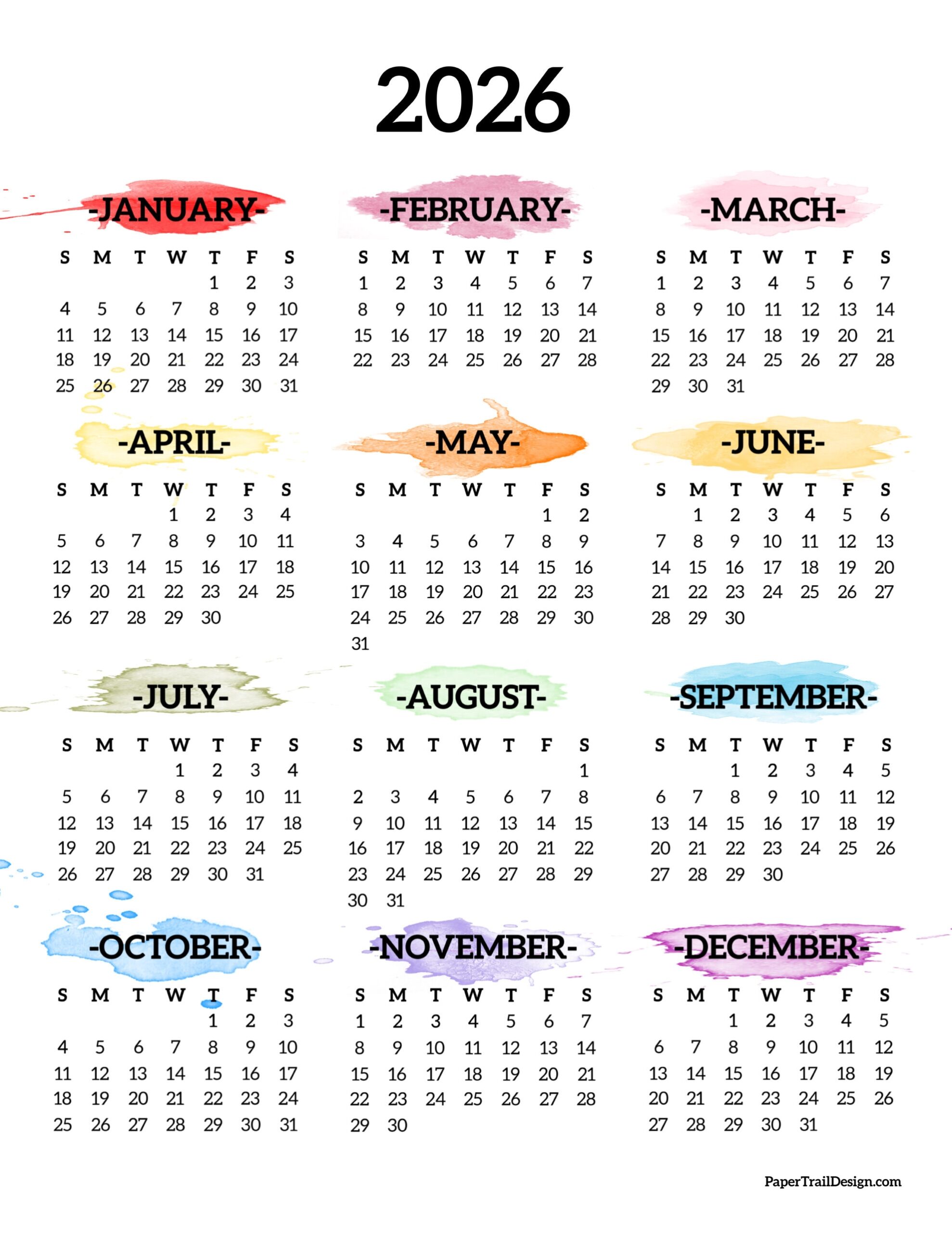 Printable Template Calendar 2026