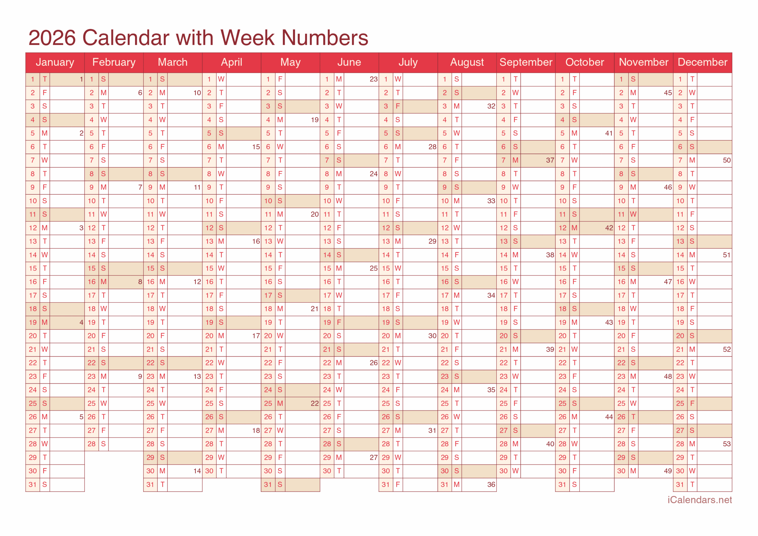 Calendar Printable Weekly 2026
