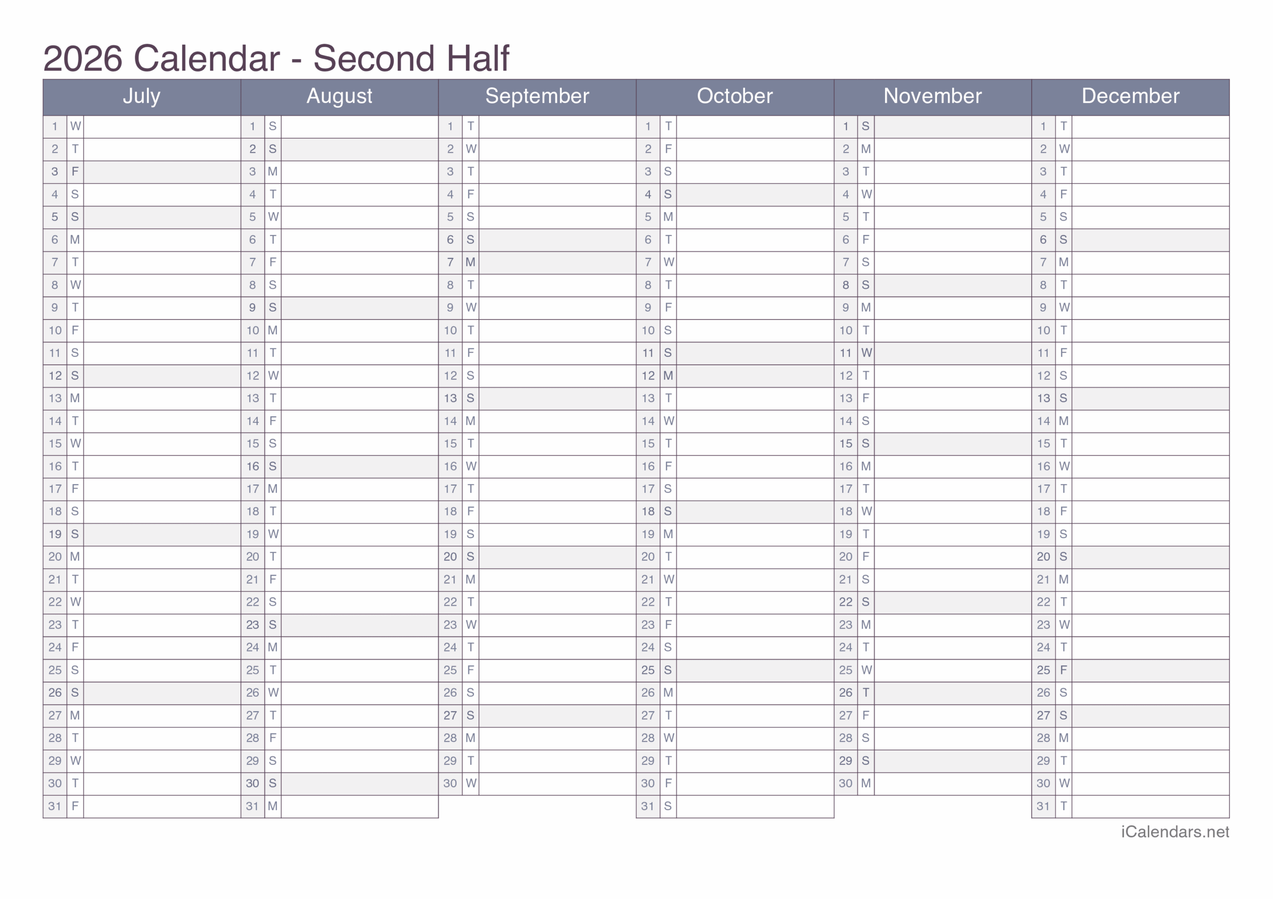 Printable Half Page Monthly Calendar 2026