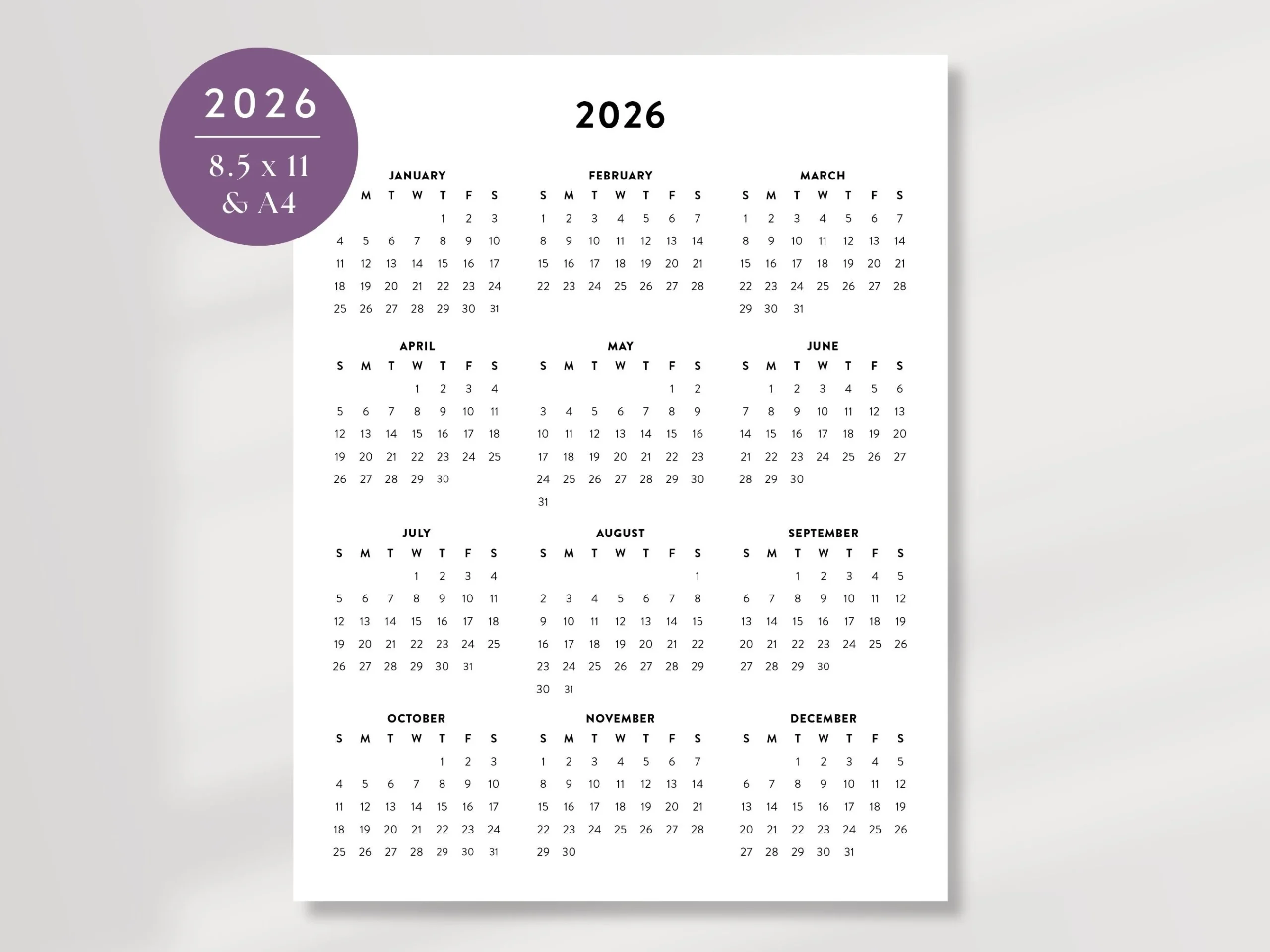Free Printable 4x6 Calendar 2026