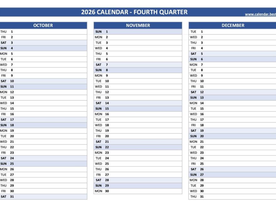 2026 Quarterly Calendar To Print