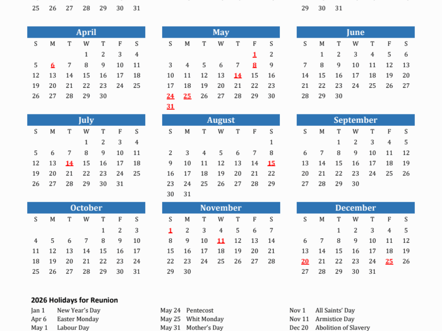 2026 Reunion Calendar With Holidays