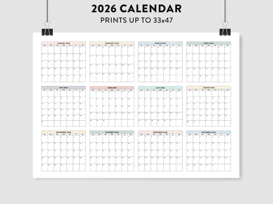 2026 Wall Calendar 2026 Large Printable Calendar 2026 Pastel Calendar 2026 Calendar Landscape 2026 Monthly Calendar Big Wall Planner Etsy
