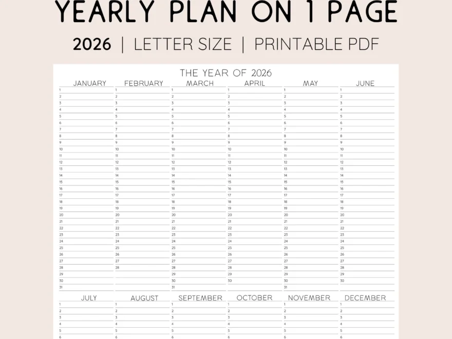 2026 Year At A Glance INSTANT DOWNLOAD Yearly Overview Printable Calendar Yearly Planner Annual Overview Etsy