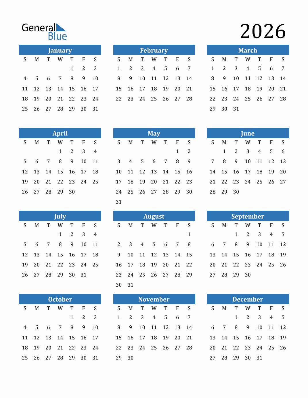 Free Printable 2026 Calendar Monday Start