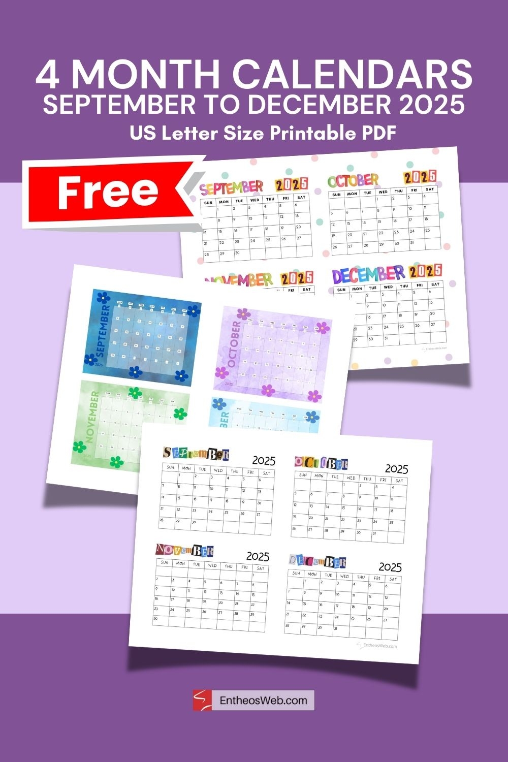 4 Month Calendar Printables September October November And December 2025 EntheosWeb