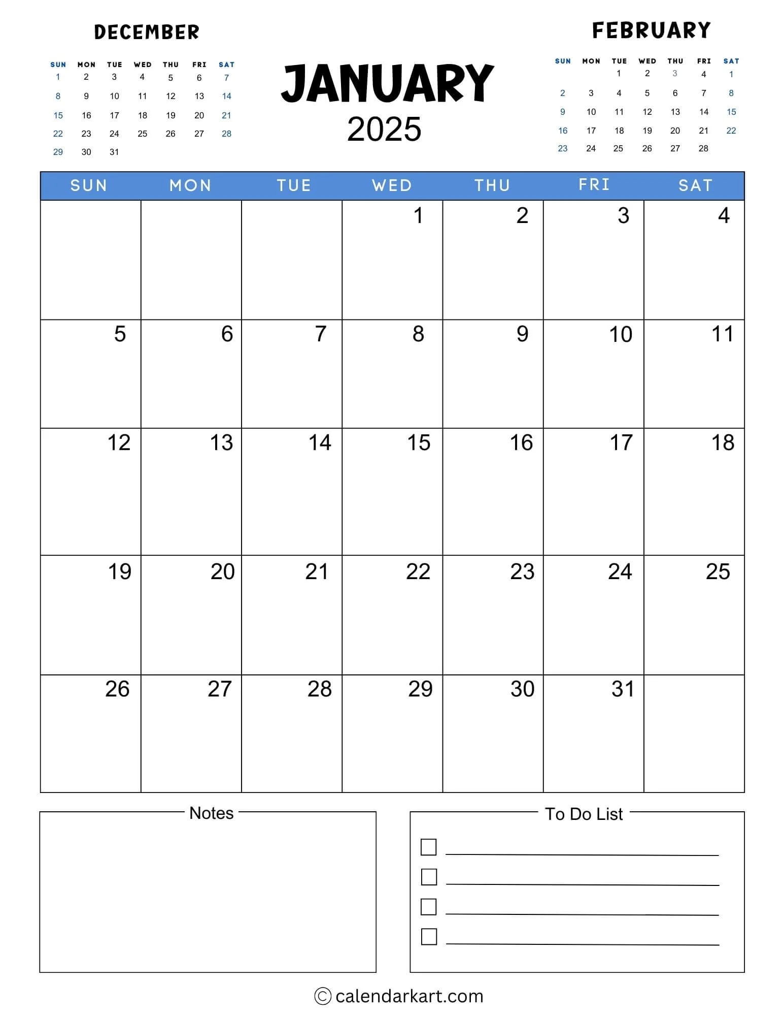 40 Printable January 2025 Calendars Free Pdf Calendarkart