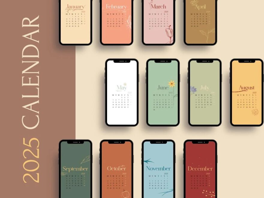 4K 12 Calendar 2025 Wallpapers Smartphone And IPad Digital Calendar Boho IPhone Android Set Of 12 Months Wallpaper HD Art Illustration Etsy