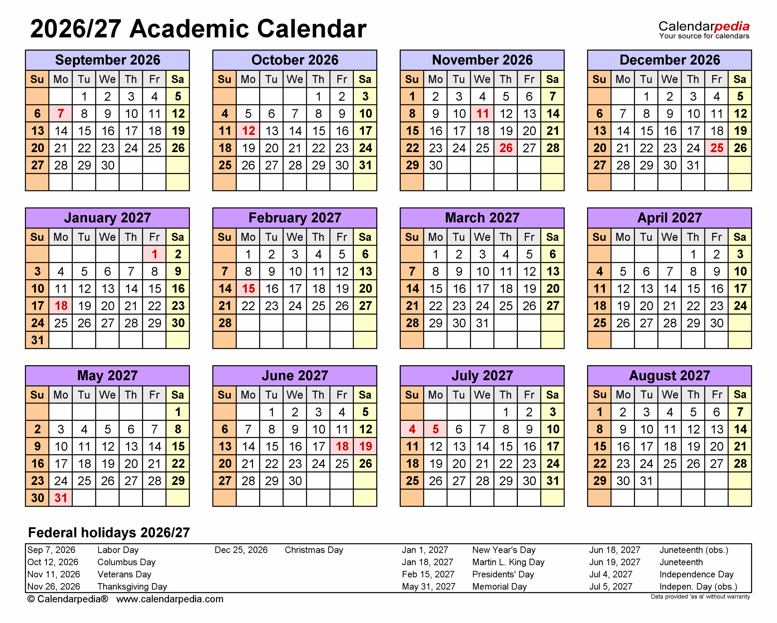 2026 2027 Academic Calendar Printable