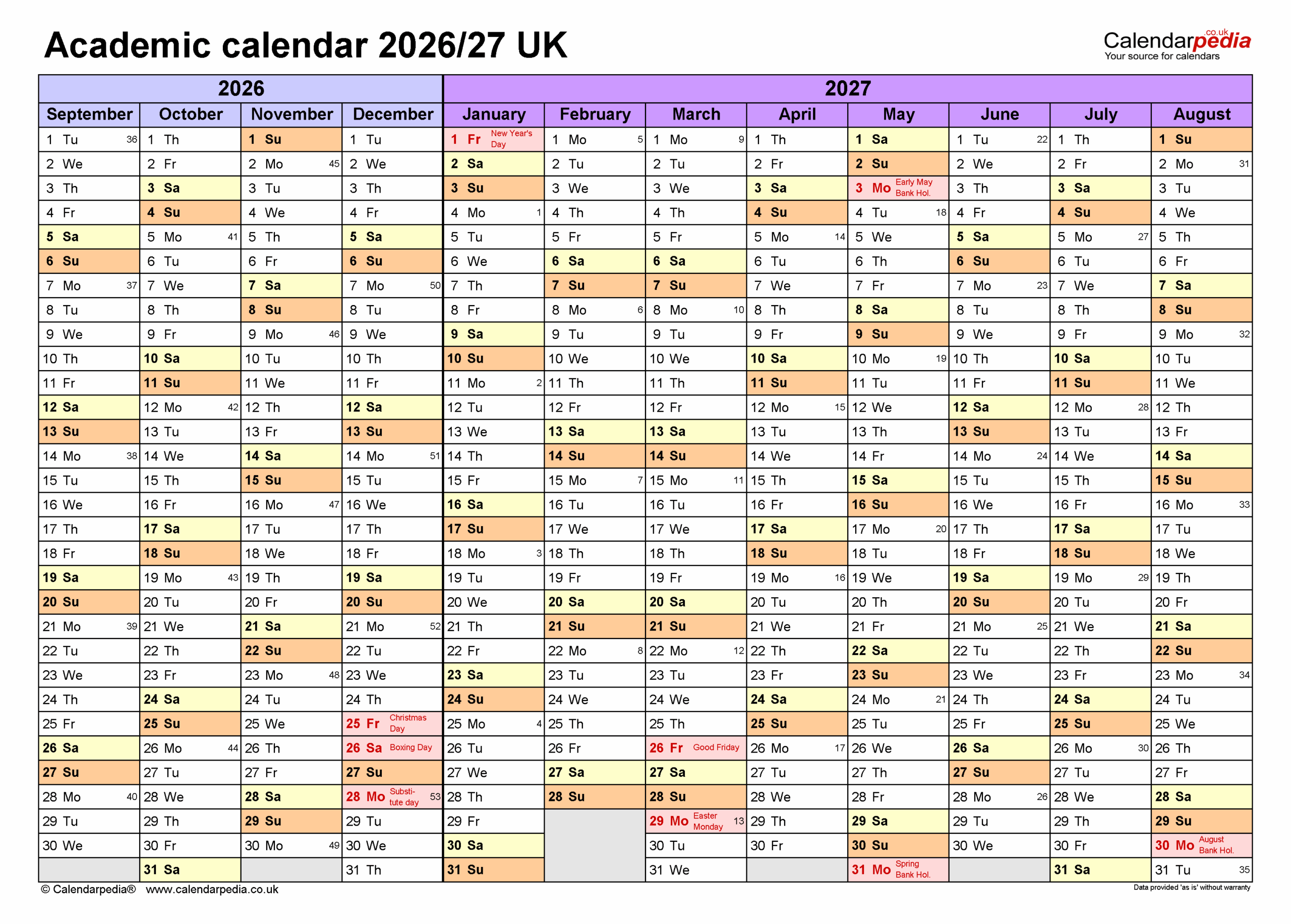 Printable 2026-2027 Academic Calendar