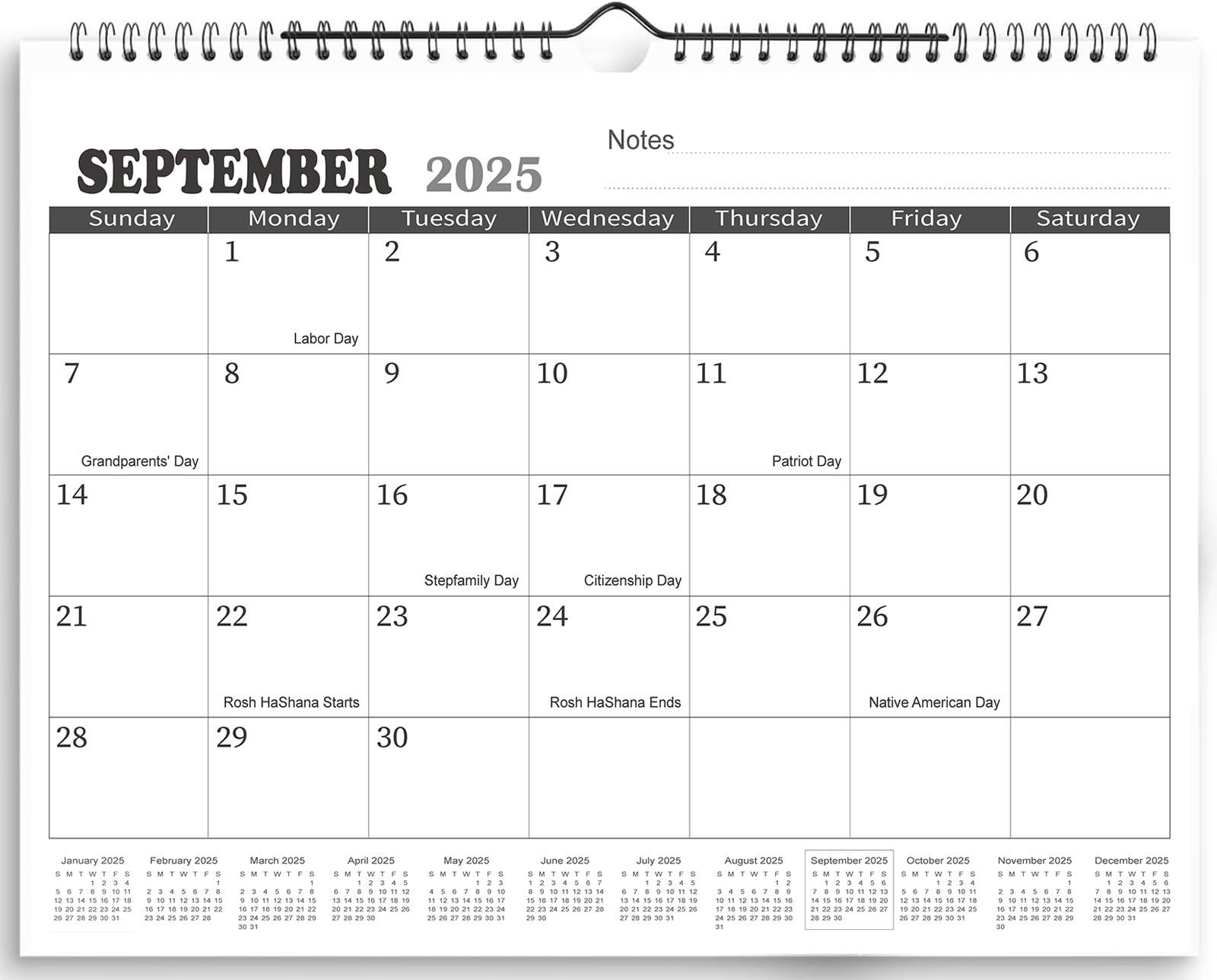 Amazon 2025 2026 Wall Calendar 16 Monthly Calendar From September 2025 December 2026 11 5 X 14 5 2025 2026 Calendar With Notes Twin Wire Binding Hanging Hook Thick Paper Black Office Products