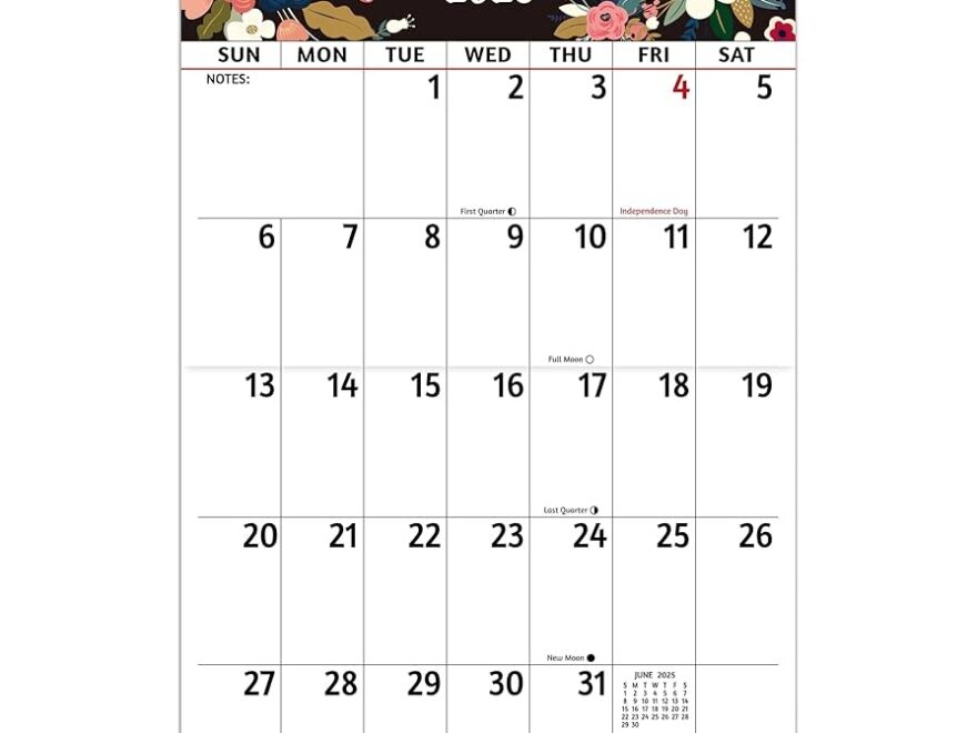 Amazon 2025 2026 Wall Calendar Large Print Calendar 2025 2026 18 Monthly Calendar Jul 2025 Dec 2026 14 6 X 22 8 In Open With Big Numbers Large Grid Notes Moon Phases Great For Planning Office Products