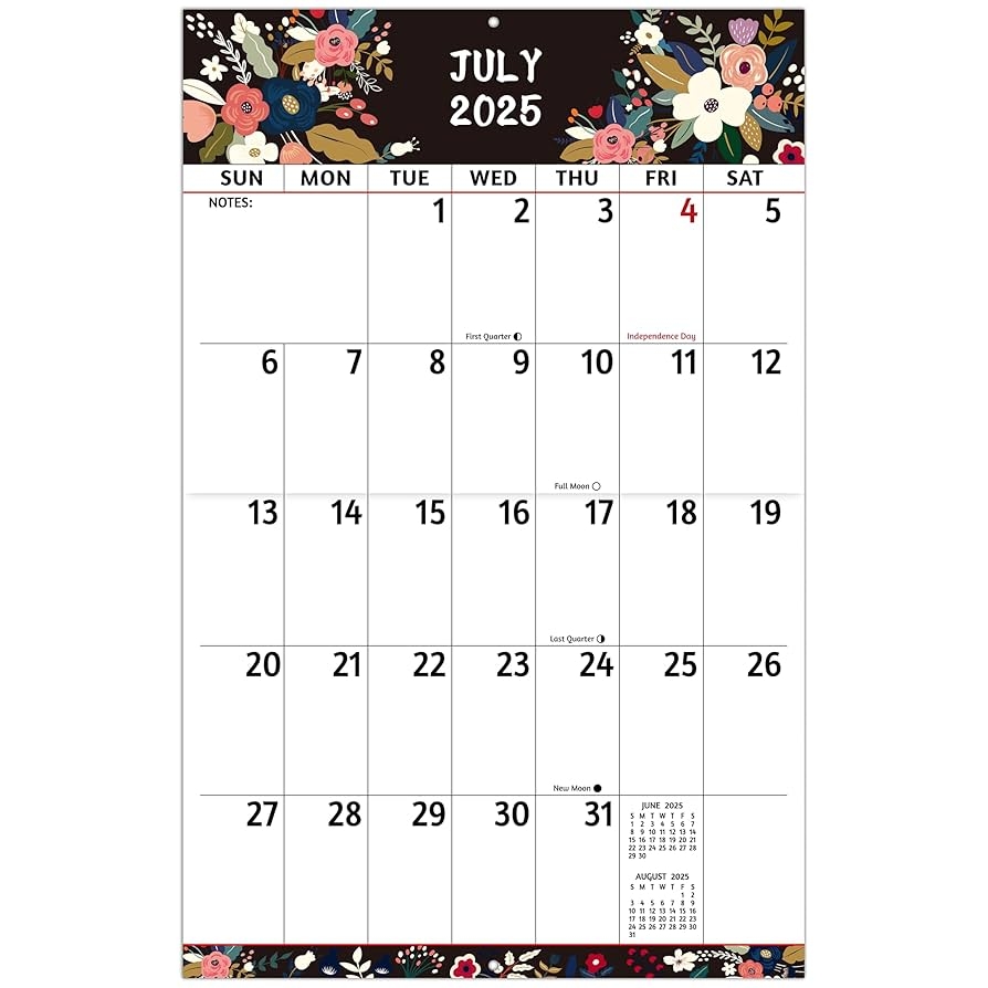 Amazon 2025 2026 Wall Calendar Large Print Calendar 2025 2026 18 Monthly Calendar Jul 2025 Dec 2026 14 6 X 22 8 In Open With Big Numbers Large Grid Notes Moon Phases Great For Planning Office Products