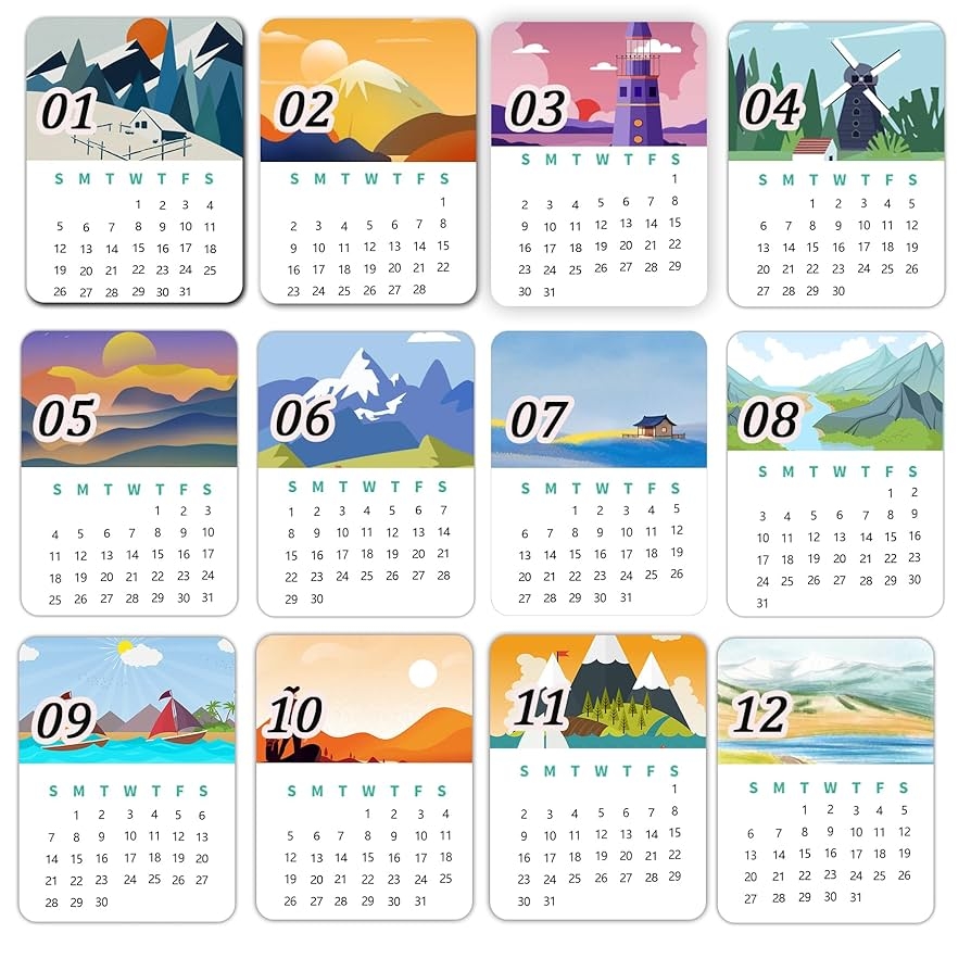 Amazon 2025 Monthly Calendar Stickers 2X2 5 Inch Mini Calendar 12 Month Annual Yearly Planner 12 Pcs Sheets 4 Sheets Office Products