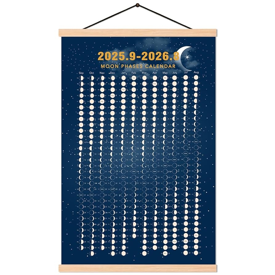 Amazon 2025 September 2026 August Moon Phase Calendar Print Poster Vertical Canvas Material Lunar Cycle Chart Ready To Hang With Frame Space Wall Art Decor 16 X 24 Inch Office Products
