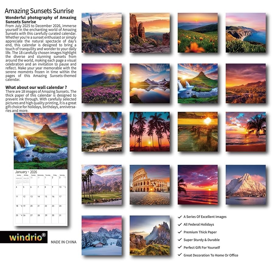 Amazon 2025 Wall Calendar Calendar 2026 July 2025 December 2026 Wall Calendar Sunset 12 X 24 Opened Full Page Months Thick Sturdy Paper For Gift Perfect Calendar Organizing Planning Office Products