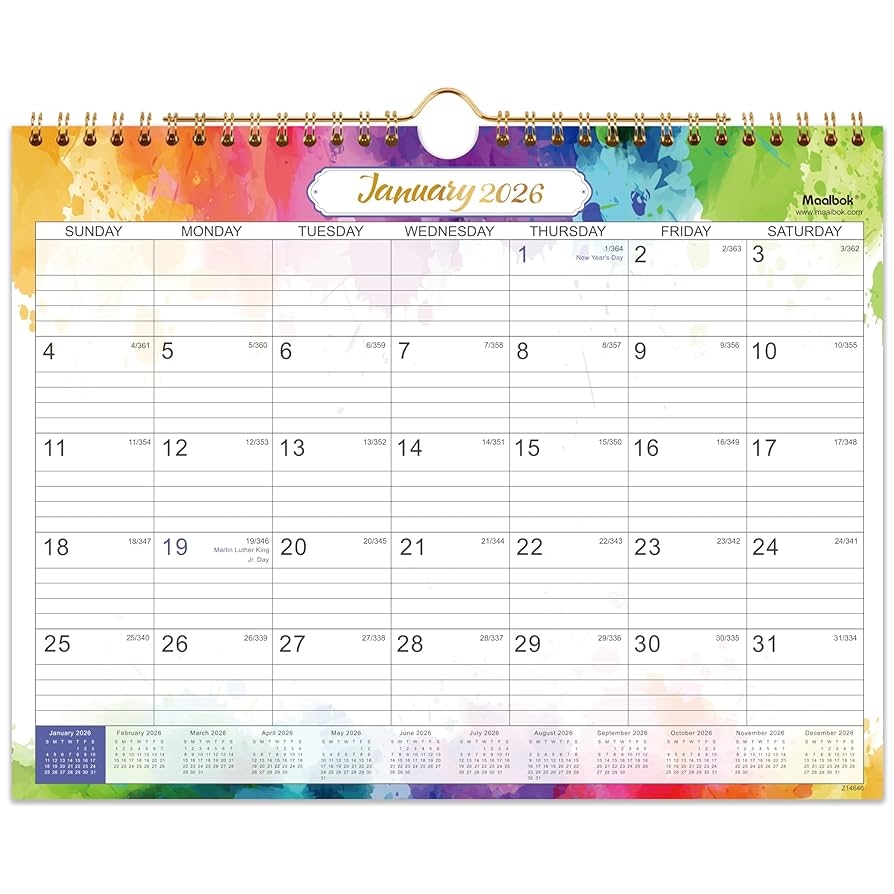Amazon 2026 Calendar 2026 Wall Calendar 12 Months From Jan 2026 Dec 2026 Calendar 2026 Monthly Calendar With Julian Date 11 X 8 5 In Twin Wire Binding Great For Hanging On The Wall Color Design Office Products